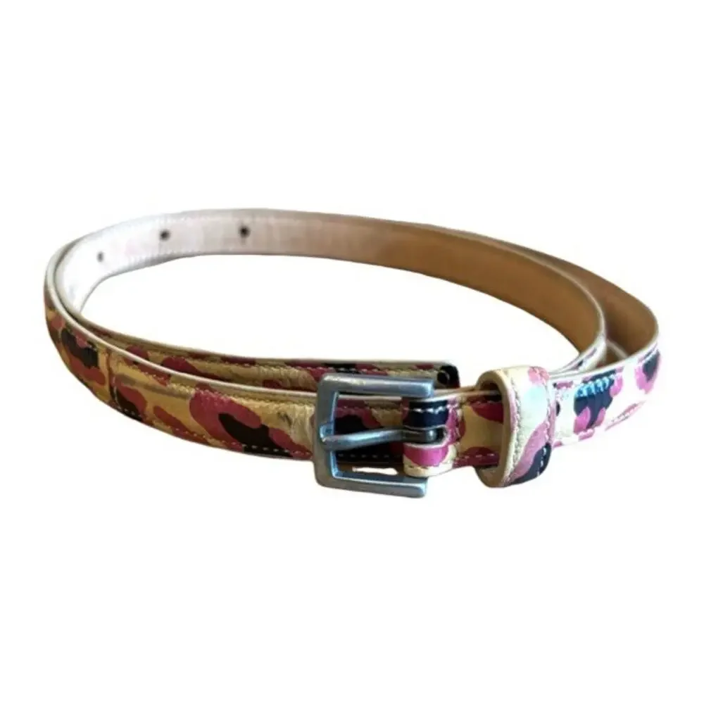 Paul Smith Belt Leopard Size Small Skinny Italian Leather Silver Buckle